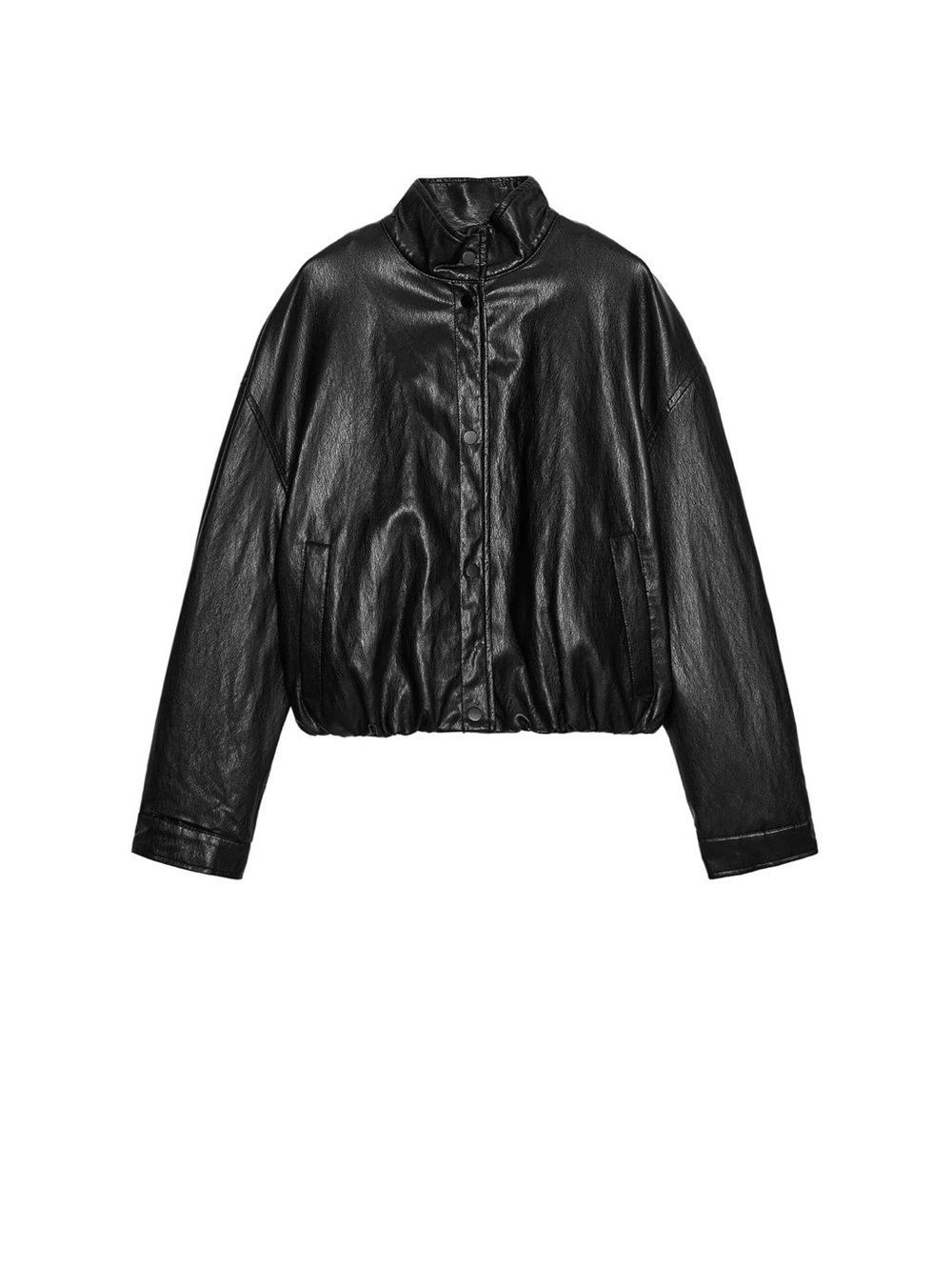 Zara Black High Collar faux Leather Bomber Jacket
